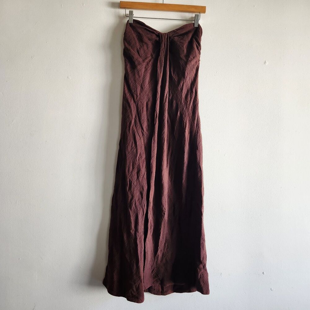 Free People Strapless Open Dress Dark Brown Linen Blend Sz Small beach cover up